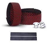 PLATT Road Bike Handlebar Tapes Bicycle Bar Tape Superior Breathable Hexagon Non-Slip Bike Handlebar Tape Bike with Bar End Plugs,Red (2PCS Per Set)