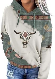 Lanaoree Women's Western Ethnic Style Print Aztec Hoodie Pullover Cowgirl Rhombus Printed Hooded Sweatshirt Large