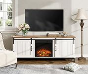 WAMPAT Fireplace TV Stand for 65 75 Inches TV,Farmhose Entertainment Center with 18''Electric Fireplace&Sliding Barn Door,Storage Cabinet Wood Media Console Table for Living Room,White