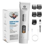 HANK Dog Hair Trimmer - Pet Hair Clipper - Grooming Kit - Titanium Blade - LCD Display - Cordless - 3 Speed Mode - Low Noise - Rechargeable Thick Hair Cutting Machine