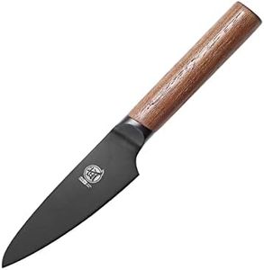 MITSUMOTO SAKARI 11 cm Japanese Paring Knife, Professional Black Titanium Coated Small Fruit Knife, Super-Sharp German Premium Alloy Steel Petty Chef Knife (Walnut Handle and Box Package)