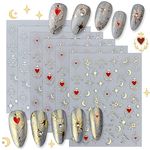 NICENEEDED 6 Sheets Bronzing Sun Star Moon Nail Art Stickers, Rose Gold Self Adhesive Heart Nail Decals, Starlight Moon Design Stickers Nail Decoration for Women Girls DIY Nail Art