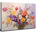 Colorful Flower Canvas Wall Art Yellow Orange Purple Wildflower Painting Prinrts for Teen Girls Room Decor Botanical Picture Floral Poster Modern Framed Artwork Bathroom Bedoom Home Decoration 12"x16"