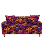 FANSU Sofa Cover 3D Skull Series Pattern Stretch Universal Sofa Slipcovers, Settee Loveseat Couch Home Decor, Soft Removable Washable Pet Furniture Protector (Fuchsia Skull,4 seater)