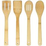 Joeji's Kitchen Bamboo Wooden Kitchen Utensils Wooden Utensils for Cooking 4 Resistant & Stylish Bamboo Utensils Wooden Spoon Bamboo Spatula Slotted Spoon Slotted Spatula