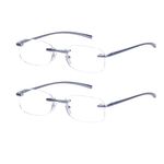 JoXiGo 2-Pack Rimless Reading Glasses Mens Womens Rectangular Spring Hinge Lightweight + Glasses Case (+1.5 (50-54 years) /2-Pack)