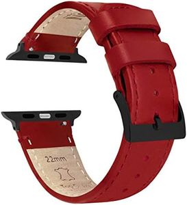 BARTON WATCH BANDS - Crimson Red Top Grain Leather Watch Bands Compatible with Apple Watch Models - 1, 2, 3, 4, 5, 6, 7, 8, 9, 10, SE, Ultra & Ultra 2 - (42mm/44mm/45mm/49mm)