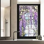 WBQMUNY Wisteria Stained Glass Window Frosted Film,Thickened Static Cling Window Cling,Non-Adhesive Bathroom Privacy Stained Glass Window Sticker for Home and Office 17.7"x39.5"