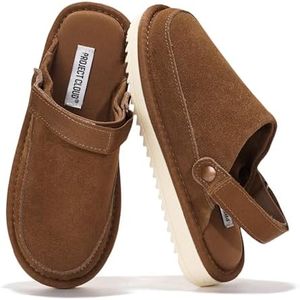 Project Cloud Genuine Suede Kids Clogs with Back Strap - Memory Foam and Lightweight Slip-on Boys and Girls Sandals with Adjustable Straps - Non-Slip Clogs for Kids Sandals(LilGoldstar, MOCHSUEDE, 12)