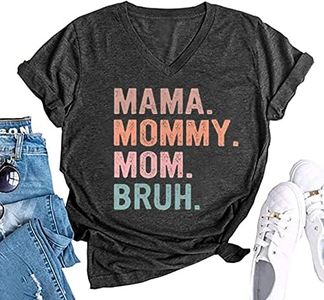 Mama Mommy Mom Bruh Tshirt Women Casual V-Neck Short Sleeve Tee Tops Funny Mom Shirt Mama Life T-Shirt, Gray, Small