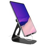 ELV Direct Tablet Stand Aluminium Adjustable Foldable Cell Phone Holder Mount Multi-Angle Dock, Aluminium Alloy, Anti-Slip Pads for Home, Office Desk, Study and Bed (4"-13") - (Black) Tabletop