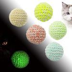 LUCKITTY Woolen Yarn Cat Balls Toy with Bell Inside - Glows in The Dark 6-Pack for Value, Interactive Cat Toys for Indoor Cats,Kitten,Kitty