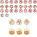 SVM CRAFT® 26 Pcs Round Letter Cupcake Toppers Food Pick DIY Birthday Cake Topper, All Occasion Cup Cake Topper