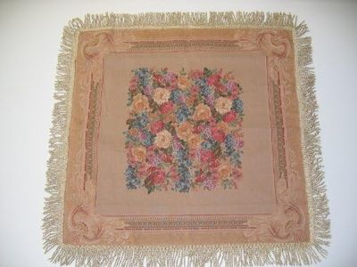 DaDa Bedding Beige Breath of Spring Woven Square Floral Print Motif Tapestry Table Cloth - 60" x 60"