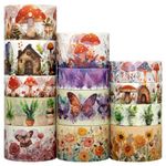 Washi Tape Set 13 Rolls - Mushroom Butterfly Floral Decorative Tape, Colored Masking Tape for Scrapbooking Supplies, Bullet Journal Supplies, Junk Journal, DIY Crafts Art