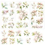 BEUNITONE 3 Sheet Floral Furniture Transfers 6"x12" Rub on Vintage Flower Rub on Transfers Waterproof Retro Watercolor Magnolia Rub on Transfer Stickers Decals for Wood Glass Door Wall Home Decor