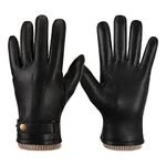OZERO Mens Winter Gloves: Nappa Leather Warm Cashmere Lined Touchscreen Texting Driving Motorcycle Gloves - Thermal Gifts for Dad or Husband - Black,L