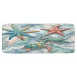 Ambesonne Coastal Kitchen Mat, Marine Art Starfish and Sea Turtles on Pastel Colored Marble Print, Plush Decorative Kitchen Mat with Non Slip Backing, 47" X 19", Blue Grey Seafoam and Coral