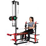 TITAN X - 20-in-1 All-in-One Heavy Duty Pro Gym Bench with J-Hook Barbell Support, Dip Bar, Leg Extension & Lat Machine for Full Body Training,Home gym bench, Made 2/2 Havy Steel Fream, Home gym set, Men & Women