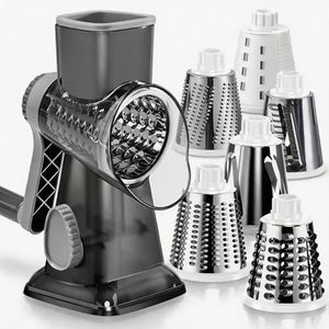 KEOUKE Rotary Cheese Grater Pro 6 in 1 - Shredder Crinkle Slicer Grinder Ice Shaver, Stable Suction, Time-saving Easy Use & Clean, Safe Morden Kitchen Tool for Cheese, Vegetable, Nuts, Chocolate