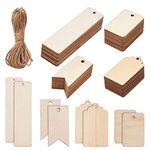 Craftdady 120pcs Rectangle Wooden Slices Predrilled Unfinished Blank Natural Wood Cutouts Hanging Ornaments with Hemp Twine for DIY Bookmark Home Decoration