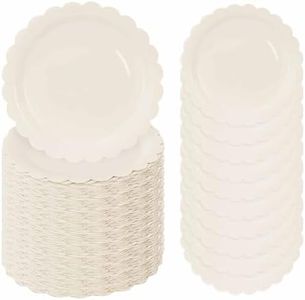 FALIZIFU 50 Pcs Ivory Scalloped Paper Plates 7 Inch Disposable Ivory Scalloped Dinner Plates for Wedding Baby Shower Birthday Party Supplies Disposable Dessert Plate