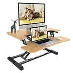 FLEXISPOT 28 inch Standing Desk Converter Height Adjustable Stand Up Desk Riser, Bamboo Home Office Desk Workstation for Dual Monitors and Laptop