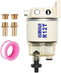 AUIVERED R12T Marine Fuel Water Separator Kit, 10 Micron Filter, Replace S3240 120AT, Fit 1/4 Inch NPT Outboard Motors for Gas & Diesel Engines Includes 2 fittings, 2 plugs