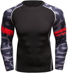 F.Q Yuqee Men's Compression Long Sleeve Gym Training Shirt Red Armband M