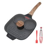 Bobikuke Divided Frying Pan, Non Stick Egg Frying Pan with Lid All in One Pan Fried Egg Pan Induction Compatible 3 in 1 Multi Section Breakfast Pan