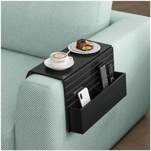 DIDAINT Sofa Side Table Foldable Bamboo Couch Arm Table with Cup Holder The Sofa Arm TV Tray Designed for Storage Can Hold Remote Control Mobile Phone Glasses Etc (Black)