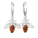 Sterling Silver and Baltic Honey Amber French Leverback Earrings Bumble Bee (small)