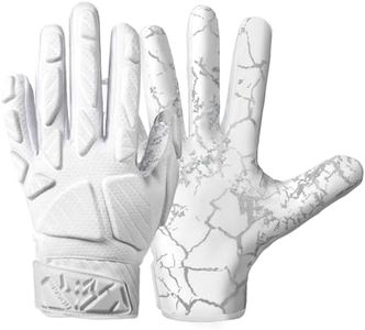 WVVOU Padded Football Gloves, Sticky Padded Receiver Gloves,Football Lineman Gloves (White, XL)