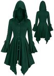 Womens Halloween Dress Hoodie Criss Cross Medieval Cosplay Asymmetrical Midi Dresses with Hat Green, Small