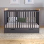 Love For Sleep LEVI Baby Cot Bed 120x60cm - Wooden Convertible Toddler Bed with Large Drawer and Quilted Microfiber Foam Mattress (Anthracite/Pine)