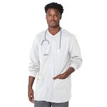 Landau Relaxed Fit 5-Pocket 4-Button Mid-Length Notebook Lab Coat for Men 3174, White, Small