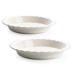 MIKIGEY Ceramic Pie Pan for Baking, 9 inch Pie Pans Set of 2, Round Pie Dish for Dessert Kitchen, Farmhouse Vintage Color Pie Plate, Oven & Dishwasher Safe, Off-White