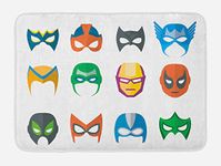 Lunarable Superhero Bath Mat, Hero Mask Female Male Costume Power Justice People Fashion Kids Display, Plush Bathroom Decor Mat with Non Slip Backing, 29.5" X 17.5", Dark Coral