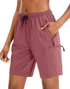 SANTINY Women's 5''/ 7''/9'' Hiking Cargo Shorts Quick Dry Lightweight Summer Shorts for Women Athletic Zipper Pockets(Dusty Pink_XL)