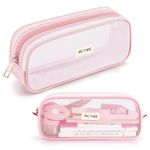 Climberty® Grid Mesh Pencil Case, Large Capacity Pencil Case Big Pencil Pouch with Zipper, Simple Stationery Bag Aesthetic Pen Bag for School Office Teen Girl Boy Men Women (Pink)