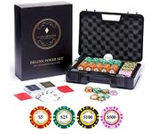 Elite Croupier Deluxe 300 Poker Chips Set, Poker Set 300 Chips, 2 Tones Monte Carlo Poker Chips (14g Clay Poker Chips w/Denominations, Casino Chips) 100% PVC Cards, Cut Cards, Blackjack Set