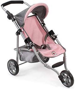 Bayer Chic 2000-61215 - Lola Doll's Buggy, Jogging Buggy, Doll's Pram, Melange Grey-Pink, 50 cm, 70 x 33 x 62 cm