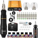 Phoenixy Tattoo Kit, Rotary Tattoo Pen Tattoo Gun Tattoo Machine Kit Switch Power Supply 10 Tattoo Cartridge Needles 7 Colors Permanent Tattoo Ink Tattoo Set (PH-01)