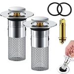 Bathroom Sink Stopper Hair Catcher, Pop Up Sink Drain Filter with Removable Stainless Steel Filter Basket Hair Catcher, Stainless Steel Floor Drain Filter (2PCS)