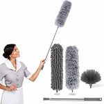 SEAHELTON Microfiber Feather Duster 4PCS - Extendable & Bendable Dusters with Long Extension Pole, Washable Lightweight Dusters for Cleaning Ceiling Fan (Twin Extra-Long)