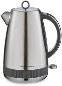 Morphy Richards Mexborough 1.7L Kettle, Stainless Steel, 3K Rapid Boil, 360 Base, Anti-Lime Scale Filter, Boil Dry Protection, Illuminated On/Off Switch, Water Window, Ring Pull, Grey Trim, 102902