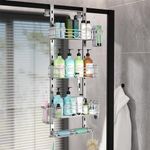 HapiRm Hanging Shower Caddy Organizer - Shower Shelf with 22 Hooks and 2 Toothbrush Holders, No Drilling Adjustable Hanging Shower Organizer for Bathroom - Silver