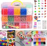 Loom Bands Kit, 15000 PCS DIY Rubber Bands Set for Kids Multicolour Elastic Bracelet Making Set Elastic Bands Set for Bracelet with Loom and Hook Loom Bands Luxurious Loom Bands Box Set for Bracelets