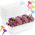 Fasmov 7 Pack 17 Inches White Flower Window Box Plastic Vegetable Planters with Trays Vegetables Growing Container Garden Flower Plant Pot for Balcony, Window Sill, Patio, Garden, White