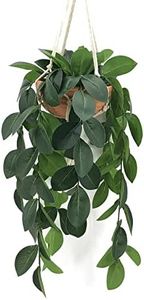 Hisow Hanging Plants Artificial Decor, Fake Hanging Plant in Clay Pot Artificial Hanging Plants with Fake Leaves and Hook for Wall Home Room Indoor Outdoor Décor (Dark Green)
